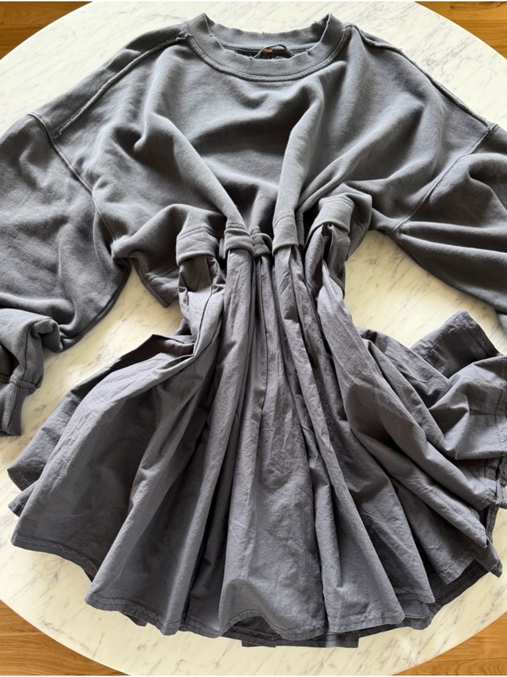 Free People Charcoal Pleated Sweatshirt Mini Dress - Picture 5 of 12